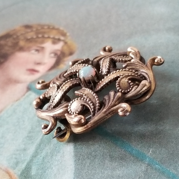 relisted -Antique 1800s opal pin Victorian gold tone - Picture 6 of 11